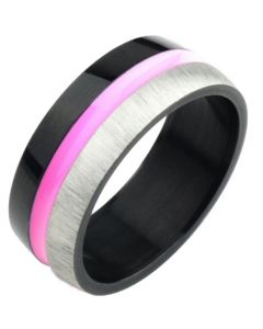 **COI Titanium Black Silver Dome Court Ring With Rose Resin-7137BB