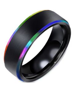 **COI Black Titanium Rainbow Pride Beveled Edges Ring-7138BB