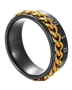 **COI Titanium Black Gold Tone Keychain Ring With Roman Numerals-7302BB