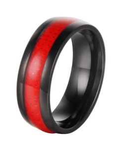 **COI Black Titanium Dome Court Ring With Red Carbon Fiber-7355AA
