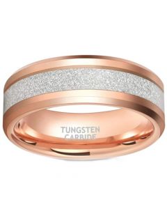 **COI Rose Tungsten Carbide Beveled Edges Ring With Meteorite-7364AA