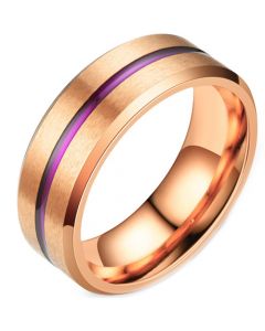 **COI Titanium Rose Purple Center Groove Beveled Edges Ring-7391AA