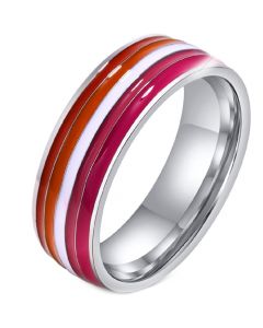 **COI Titanium Red & White Enamel Dome Court Ring-7436AA
