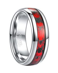 **COI Tungsten Carbide Black Red Spider Dome Court Ring-7480AA