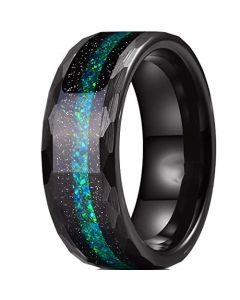 **COI Black Tungsten Carbide Crushed Opal Faceted Ring-7502AA