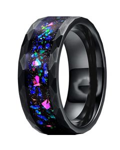 **COI Black Tungsten Carbide Crushed Opal Faceted Ring-7503AA
