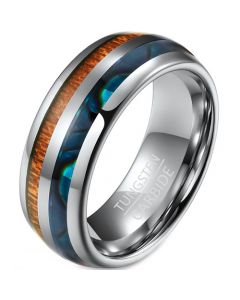 **COI Tungsten Carbide Abalone Shell & Wood Dome Court Ring-7535AA