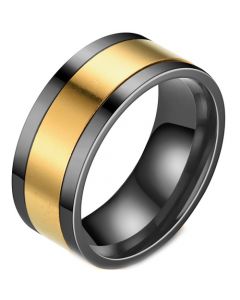 **COI Titanium Black Gold Tone Center Part Rotating Ring-7572AA