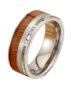 **COI Tungsten Carbide Abalone Shell & Wood Ring-7579AA
