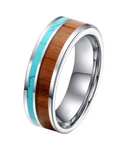 **COI Tungsten Carbide Turquoise & Wood Ring-7580AA