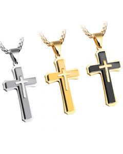 COI Titanium Silver/Gold Tone/Black Gold Tone Cross Pendant Necklace-7743AA