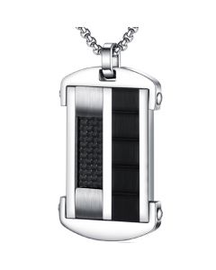 COI Titanium Black Silver Tag Pendant Necklace With Carbon Fiber-7747AA