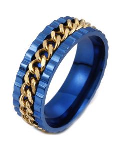 **COI Titanium Blue Gold Tone Keychain Link Ring-7813AA