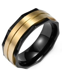**COI Titanium Black Gold Tone Center Grooves RIng-8029
