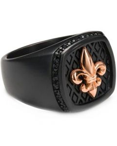 **COI Titanium Black Rose/Gold Tone/Silver Fleur De Lis Ring-8031