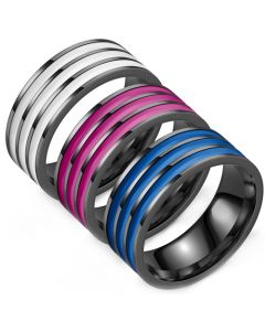 **COI Black Titanium Tripe Grooves Ring With White/Purple/Blue Resin-8059
