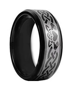 COI Black Tungsten Carbide Mo Anam Cara Celtic Ring-TG956