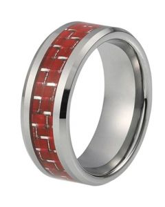 COI Titanium Beveled Edges Ring With Red Carbon Fiber-JT2719