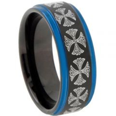 COI Titanium Black Blue Cross Step Edges Ring-JT5058