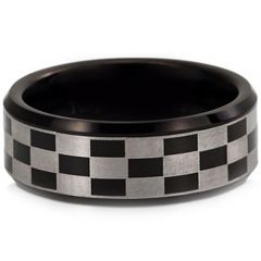 *COI Black Titanium Checkered Flag Beveled Edges Ring-JT955A