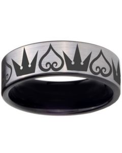 COI Tungsten Carbide Black Silver Kingdom & Heart Ring-TG1221