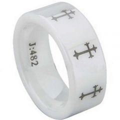 COI White Ceramic Cross Pipe Cut Flat Ring-TG1301