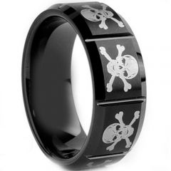 COI Black Tungsten Carbide Skull Vertical Grooves Ring-TG1980A