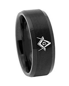 *COI Black Tungsten Carbide Masonic Beveled Edges Ring-TG2038AAA
