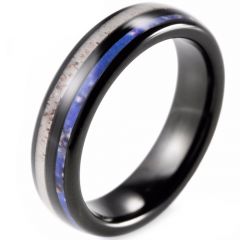 COI Black Tungsten Carbide Deer Antler & Blue Wood Ring-TG2283AA