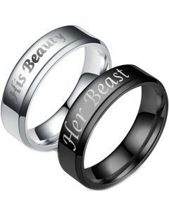 COI Tungsten Carbide Black/Silver His Beauty Her Beast Flat Ring-TG3438A