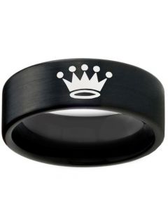 COI Black Tungsten Carbide King Crown Pipe Cut Flat Ring-TG3579