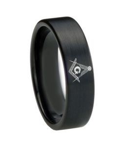COI Black Tungsten Carbide Masonic Pipe Cut Ring-TG5172