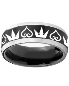COI Tungsten Carbide Black Silver Kingdom & Heart Beveled Edges Ring-TG3962