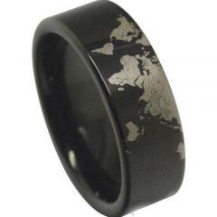 COI Black Tungsten Carbide Map Pipe Cut Flat Ring-4040