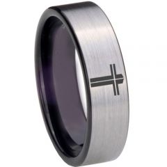 COI Tungsten Carbide Black Silver Cross Pipe Cut Ring-TG851