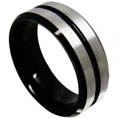 COI Tungsten Carbide Center Grooves Beveled Edges Ring-TG4364