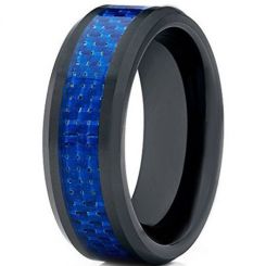 COI Black Tungsten Carbide Carbon Fiber Beveled Edge Ring-TG2423