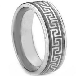 COI Tungsten Carbide Greek Key Double Grooves Ring-TG1831