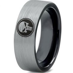 COI Tungsten Carbide Black Silver Marvel Punisher Ring-TG1849