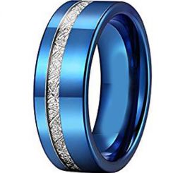 COI Blue Tungsten Carbide Offset Meteorite Ring-TG2426