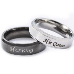 *COI Tungsten Carbide King Queen Beveled Edges Ring-2583