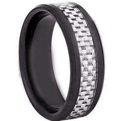 COI Black Tungsten Carbide Carbon Fiber Beveled Edge Ring-TG2288