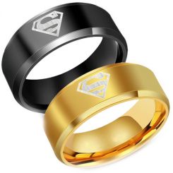 *COI Tungsten Carbide Black/Gold Super Man Beveled Edges Ring-2761