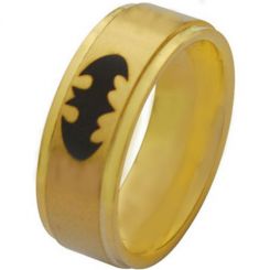 *COI Gold Tone Tungsten Carbide Bat Man Step Edges Ring-TG2860