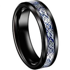 *COI Tungsten Carbide Black Blue Dragon Ring With Carbon Fiber-TG4356
