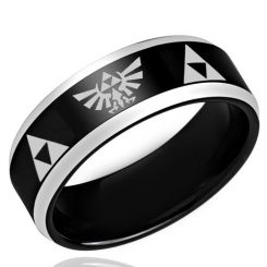 *COI Titanium Black Silver Legend of Zelda Beveled Edge Ring-3197