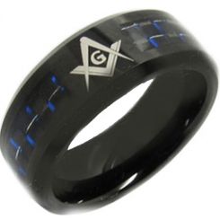 *COI Black Tungsten Carbide Masonic Ring With Carbon Fiber-TG3253