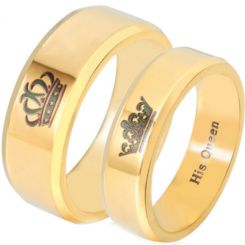 *COI Gold Tone Titanium King Queen Crown Dome Court Ring-3343
