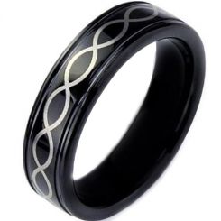 COI Black Tungsten Carbide Infinity Celtic Step Edges Ring-TG3369