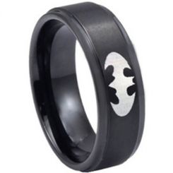 *COI Black Tungsten Carbide Batman Step Edges Ring-TG3389